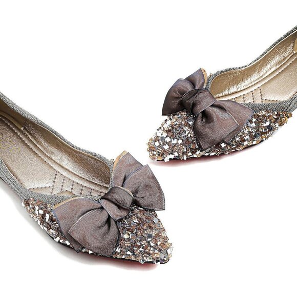 Women Rhinestone Wedding Flats Comfort Pointed Toe Ballet Flats Shoes - Picture 3 of 5